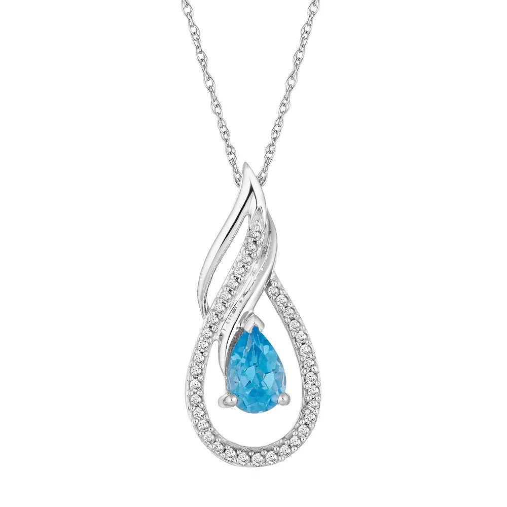 10k White Gold Swiss Blue Topaz & 1/10 Carat T.W. Diamond Pendant Necklace, Women's, Size: 18", 10k Whgold Product Image
