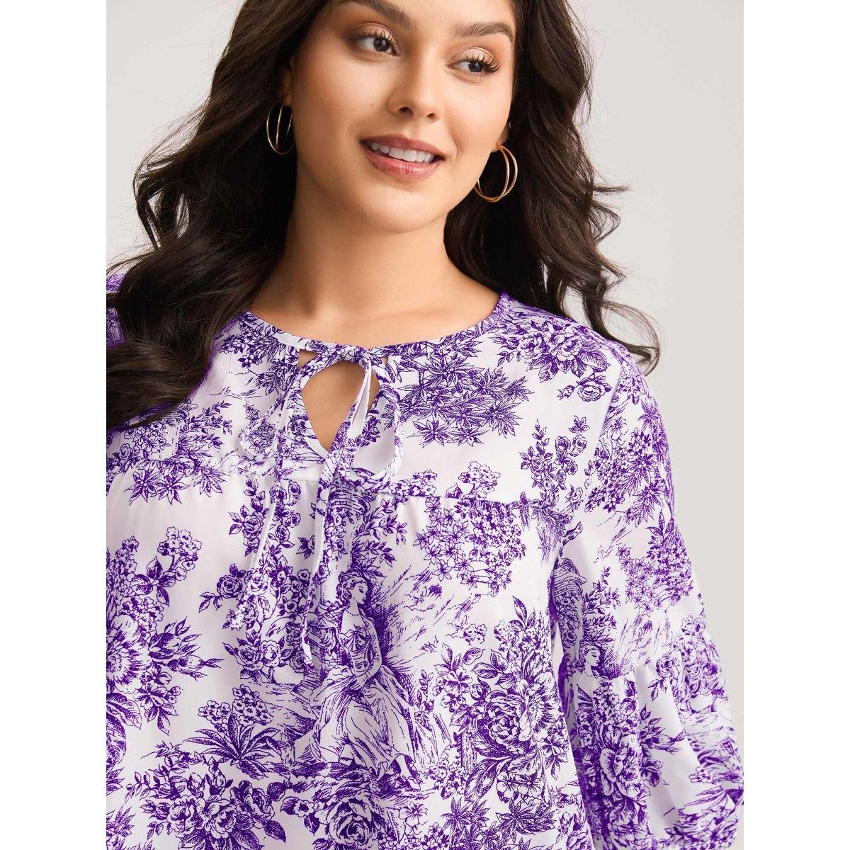 Plus Size Plum Artistic Print A-Line Blouse Women Timeless Elbow-length sleeve V-neck Elegant Blouses BloomChic 30/6X Product Image