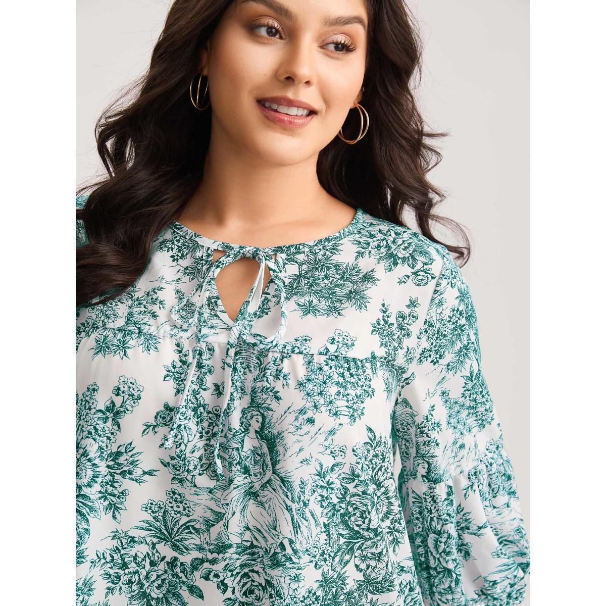 Plus Size Plum Artistic Print A-Line Blouse Women Timeless Elbow-length sleeve V-neck Elegant Blouses BloomChic 30/6X Product Image