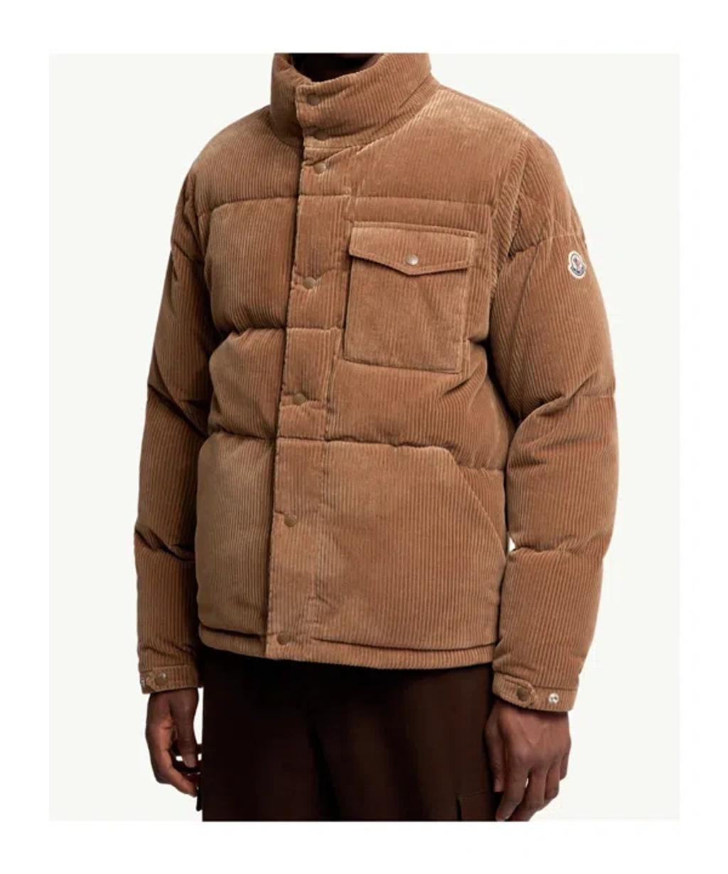 MONCLER Short Puffer Jacket Serrant In Ribbed Velvet In Brown Product Image