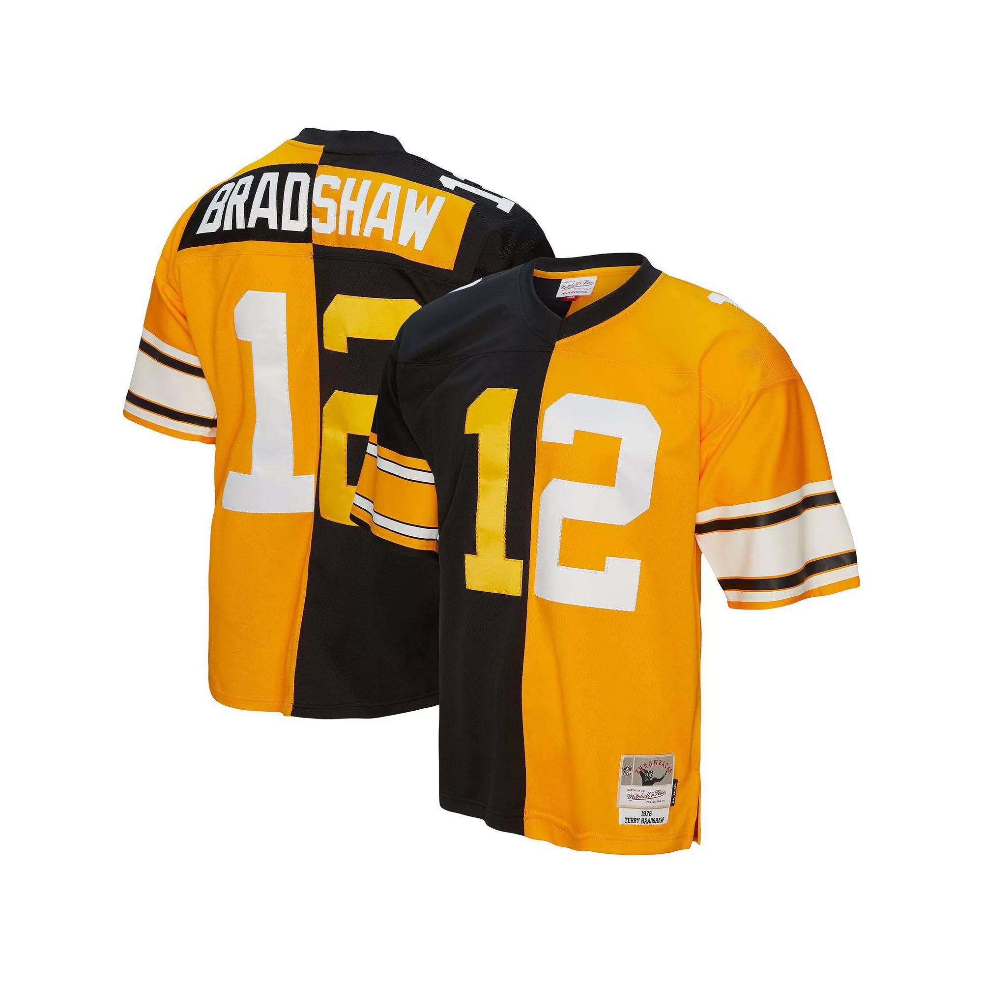 Men's Mitchell & Ness Terry Bradshaw Black/Gold Pittsburgh Steelers 1976 Split Legacy Replica Jersey, Size: Small Product Image