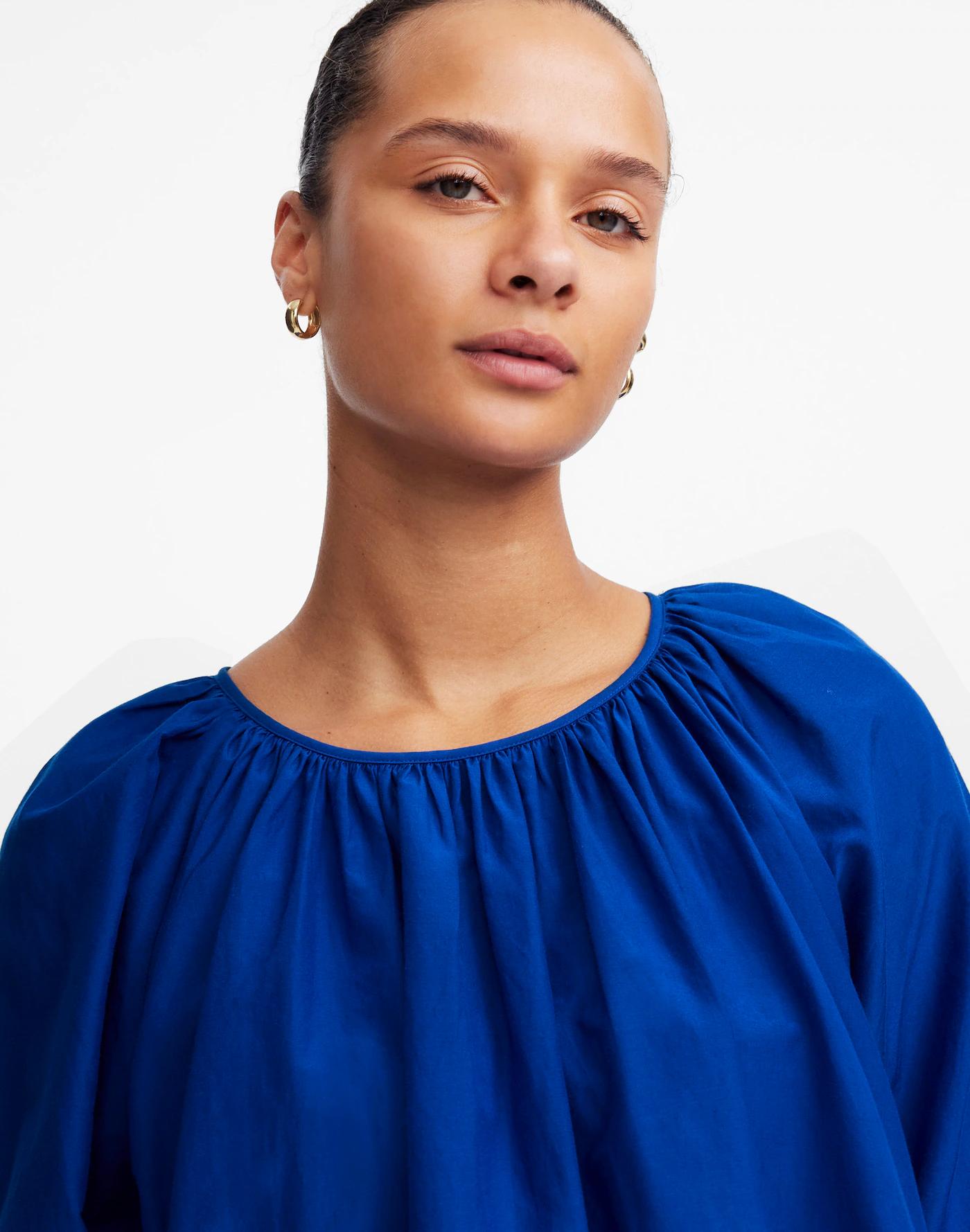 Shirred Puff-Sleeve Top in Cotton-Silk Voile Product Image