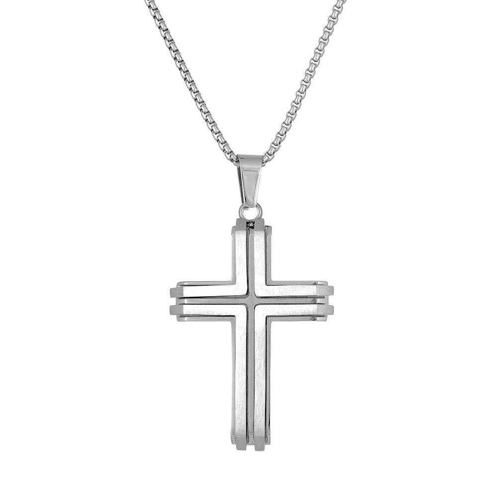 Men's LYNX Stainless Steel Cross Pendant, Size: 24" Product Image