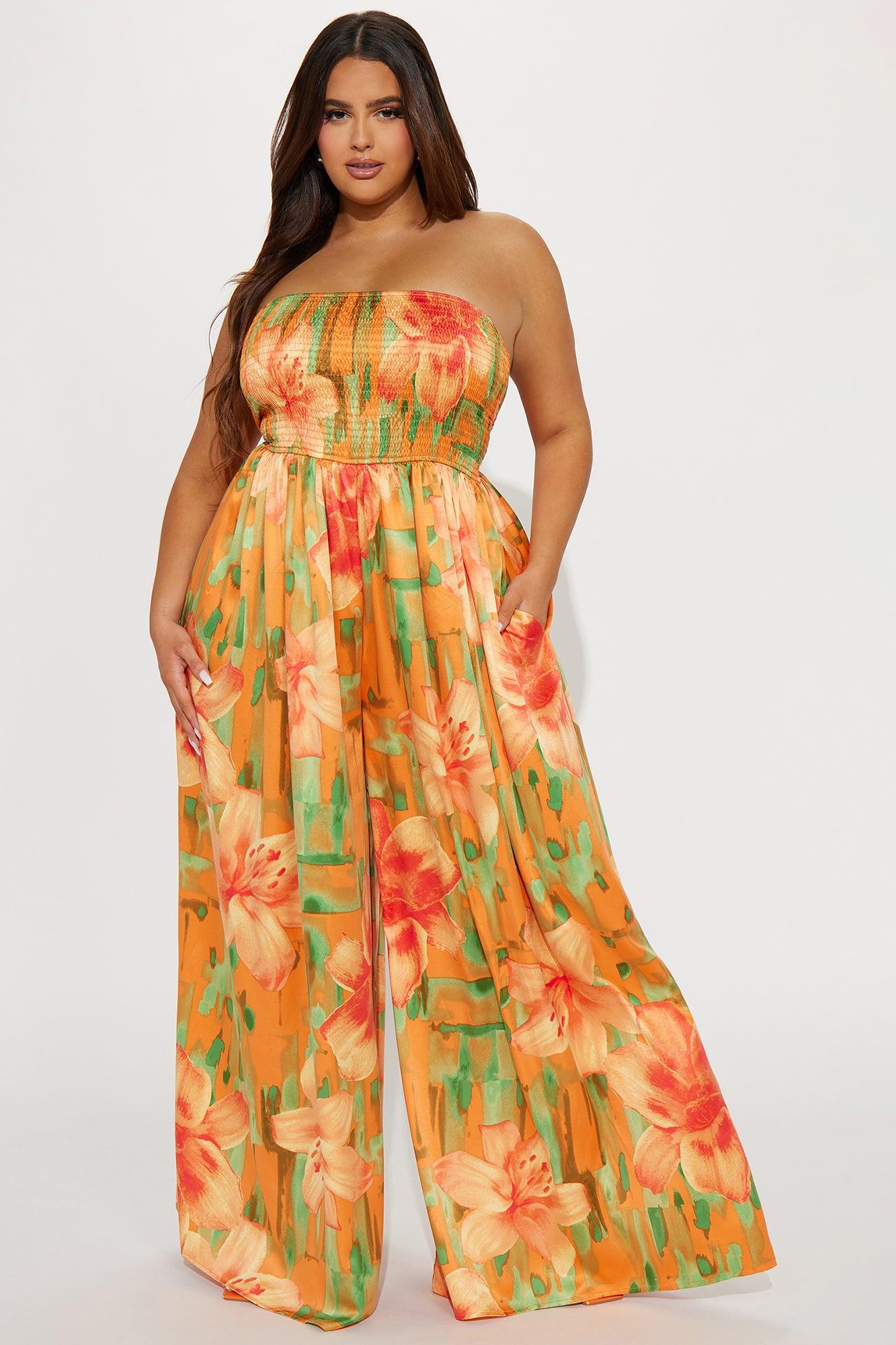 In The Flower Fields Satin Jumpsuit - Orange/combo Product Image