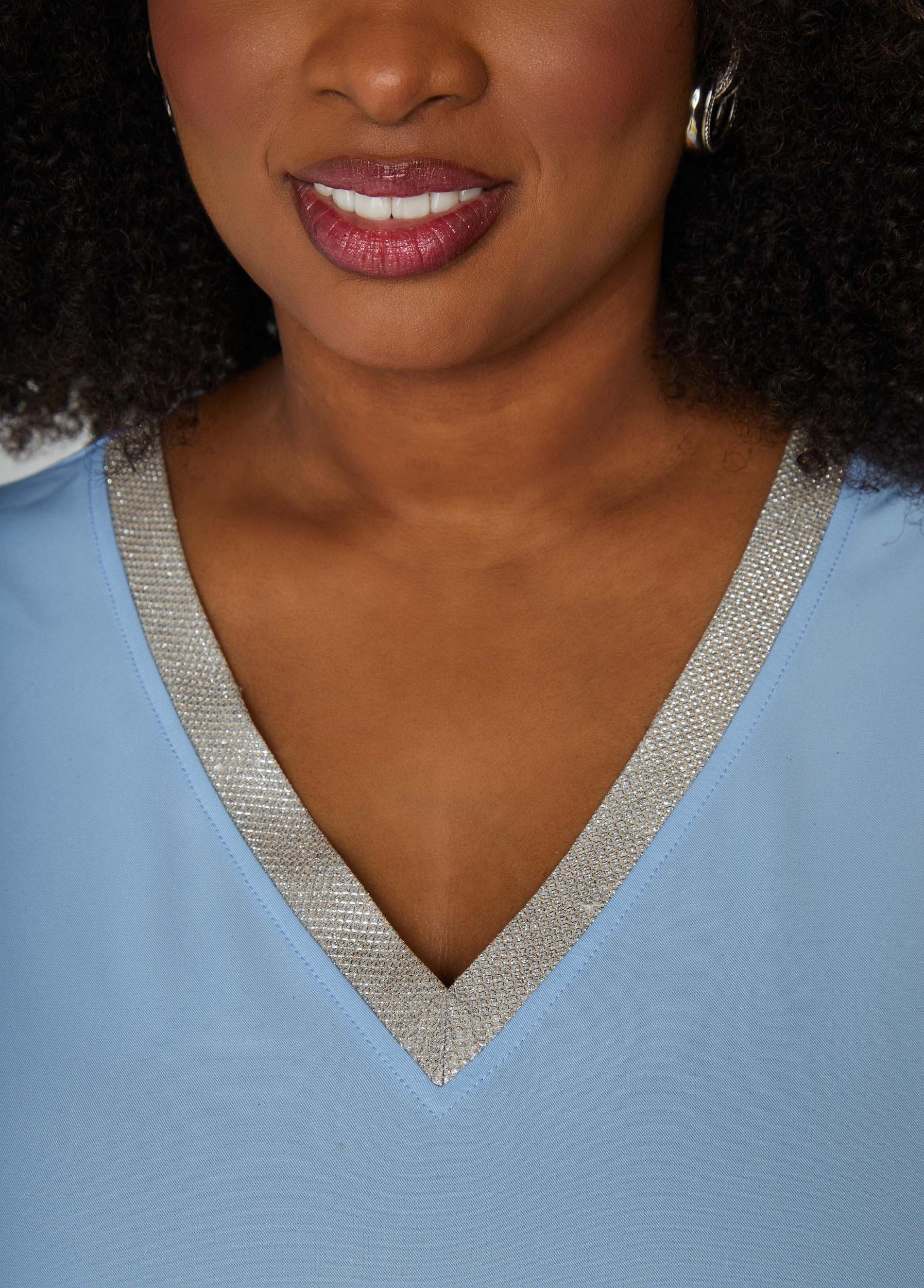Metallic Trimmed V Neck Top Product Image