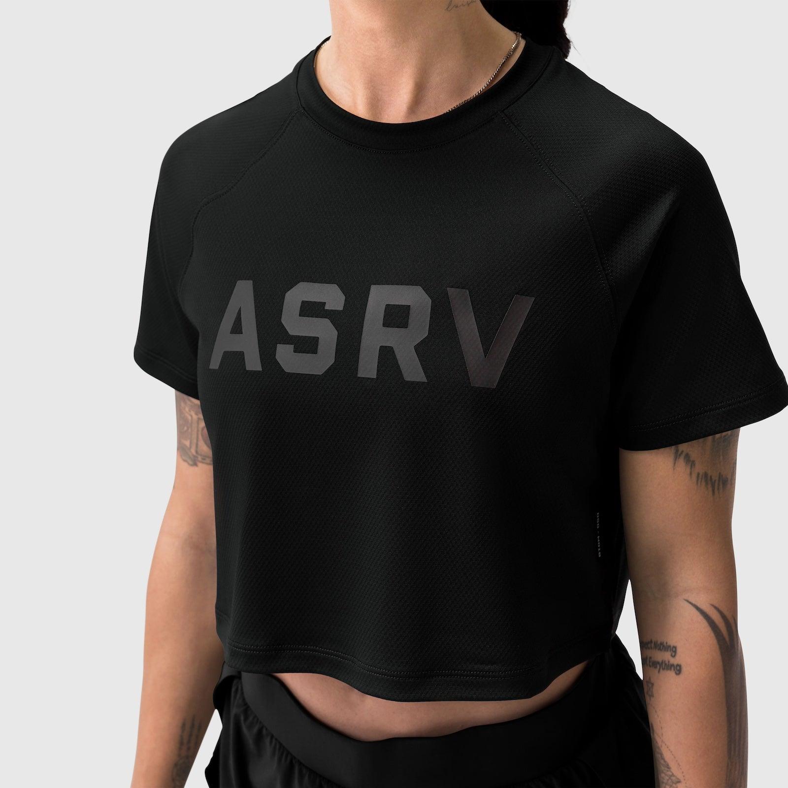 W018. AeroSilver® Cropped Tee - Black "ASRV" Product Image