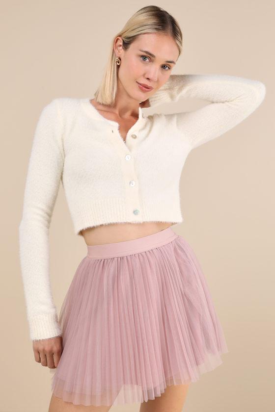 Effortless Sweetheart Mauve Mesh Pleated Mini Skirt Product Image