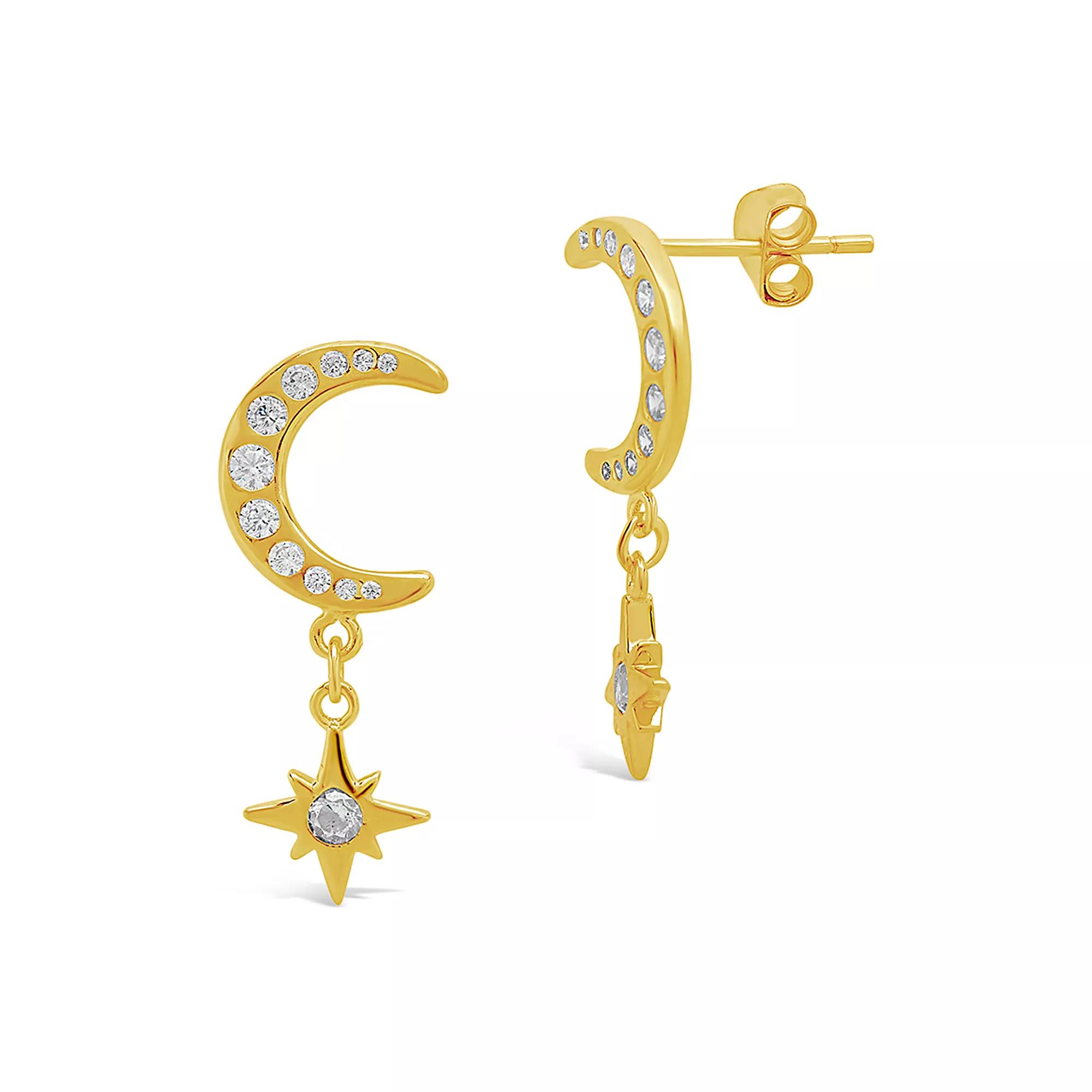MC Collective Sterling Silver Cubic Zirconia Crescent & Star Drop Studs, Women's, Silver Tone Product Image