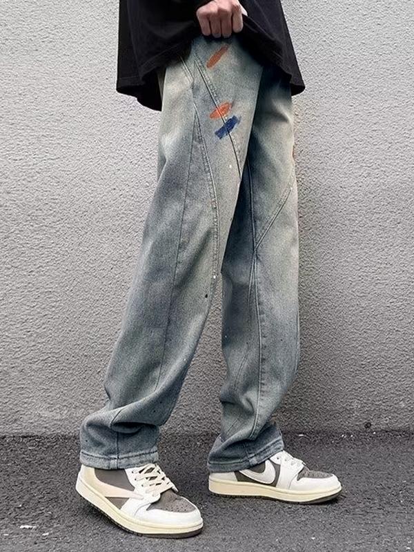 Men's Hip Pop Splash Ink Print Loose Jeans Product Image