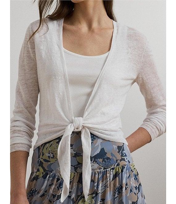 Lauren Ralph Lauren Linen Open Front Long Sleeve Tie Front Cardigan Product Image