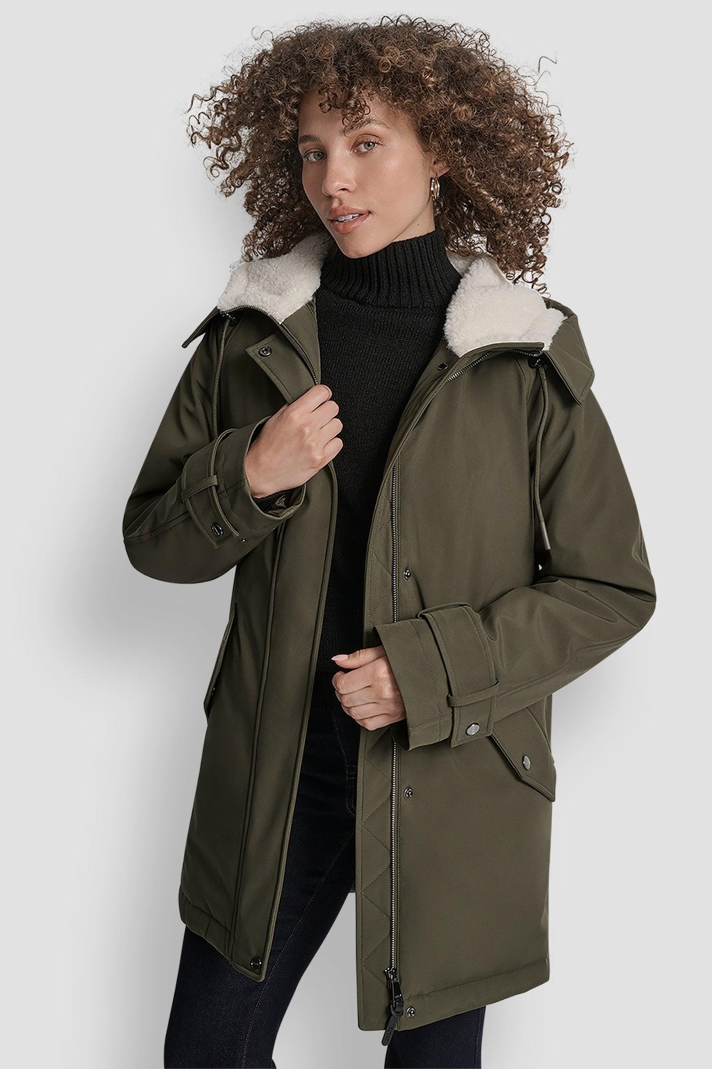 MID LENGTH FLEXTECH COAT WITH FUR HOOD Product Image