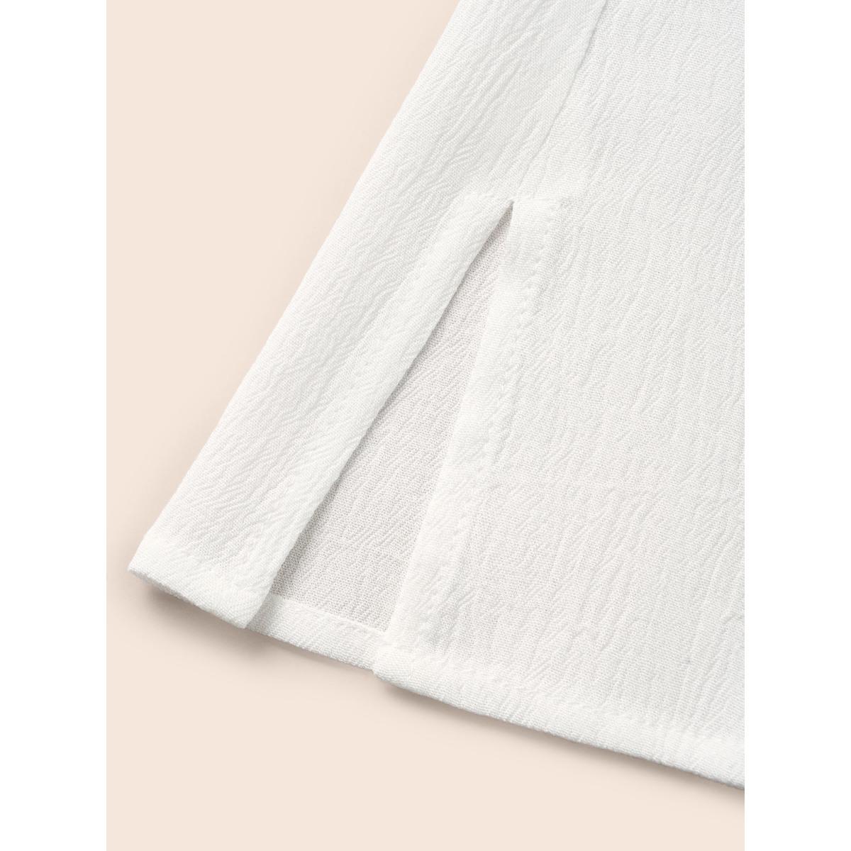 Plus Size Opticwhite Notched Collar Texture Slit Hem Blouse Women Elegant Short sleeve Notched collar Everyday Blouses BloomChic 12/L Product Image