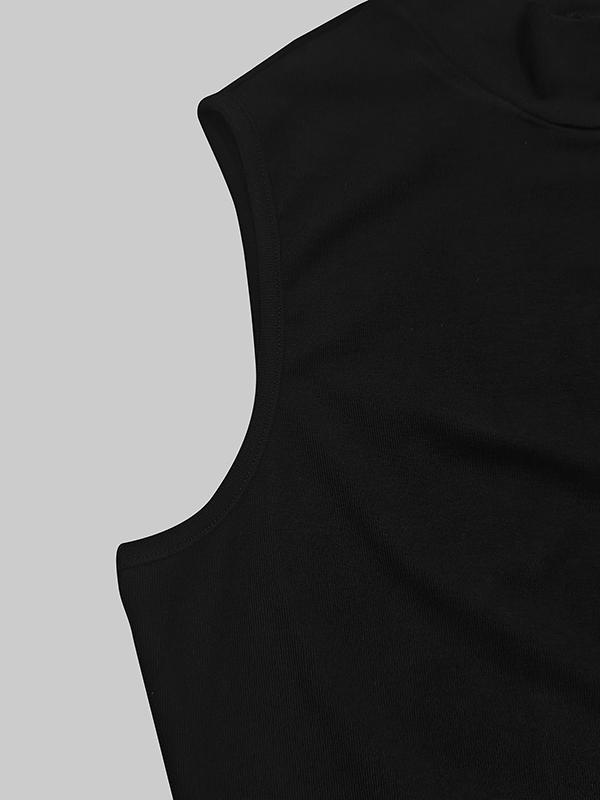 Bodycon Sleeveless Hollow Pleated Solid Color Split-Joint Mock Neck Maxi Dresses Product Image