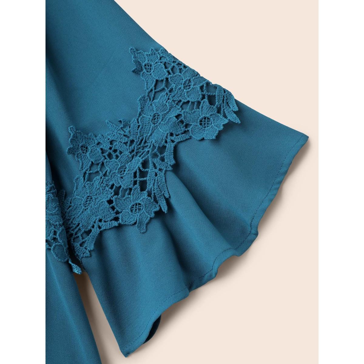 Plus Size Aegean Lace Detail Ruffled Round Neck Blouse Women Timeless Elbow-length sleeve Round Neck Elegant Blouses BloomChic 22-24/3X Product Image