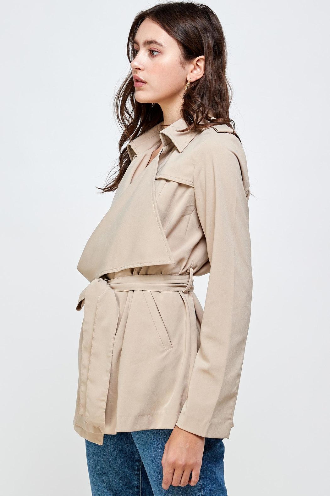 Draped Collar Trench Coat Jacket Top Product Image