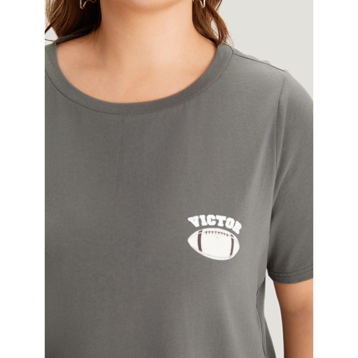 Plus Size Plain Graphic Print Round Neck T-shirt DimGray Women Casual Printed Letter Dailywear T-shirts BloomChic 12/L Product Image