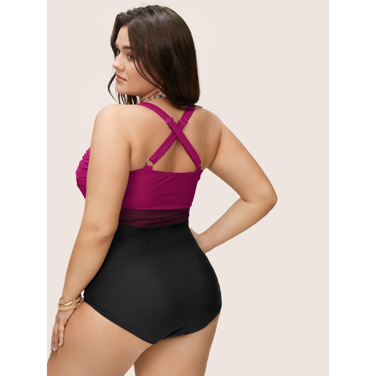 Plus Size Contrast Twist Front Tummy-Control One Piece Swimsuit Women's Swimwear Magenta Resort Non Curve Bathing Suits High stretch One Pieces BloomChic 18-20/2X Product Image