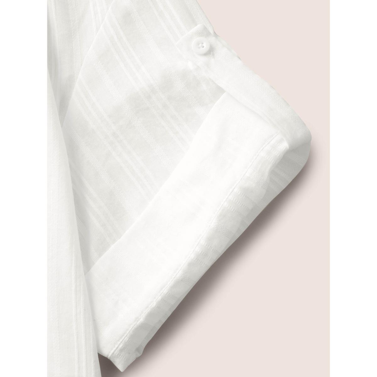 Plus Size Notched Mesh Patched Pocket Button Cuff Sleeve Dress Originalwhite Women At the Office Texture Flat collar with V-notch Elbow-length sleeve Curvy BloomChic 14-16/1X Product Image