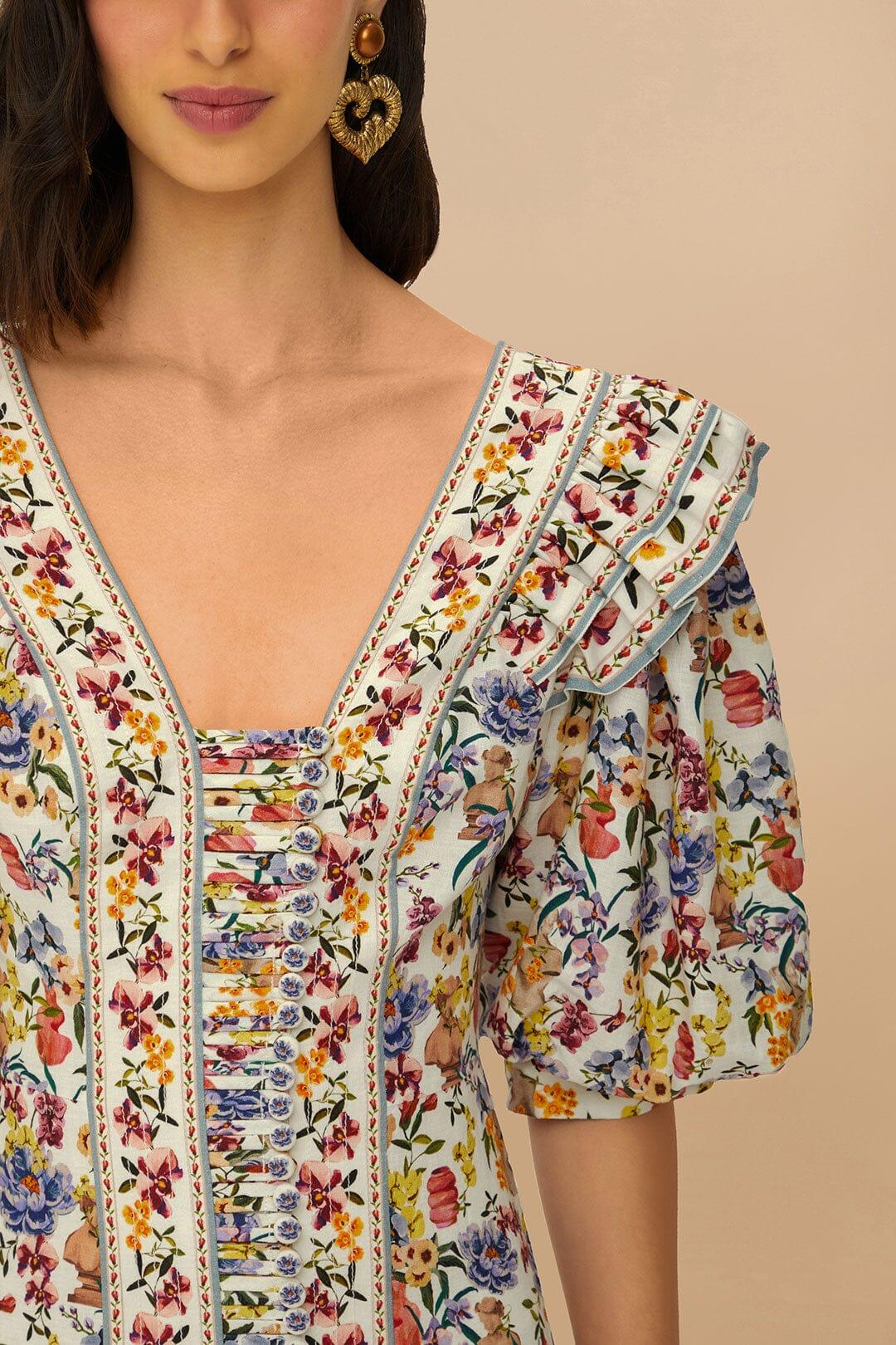 Off-White Greek Garden LENZING™ ECOVERO™ Euroflax™ Mini Dress Product Image