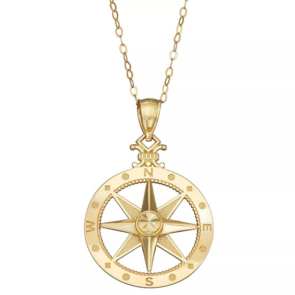 10k Gold Compass Pendant Necklace, Women's, Size: 18" Product Image