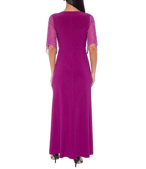 Marina Beaded Short Sleeve Jersey Knot Front Sheath Dress Product Image