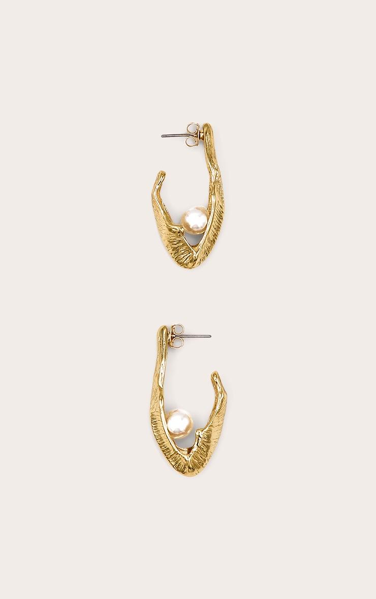 Gold Plated Textured Hoop with Pearl Detail Product Image