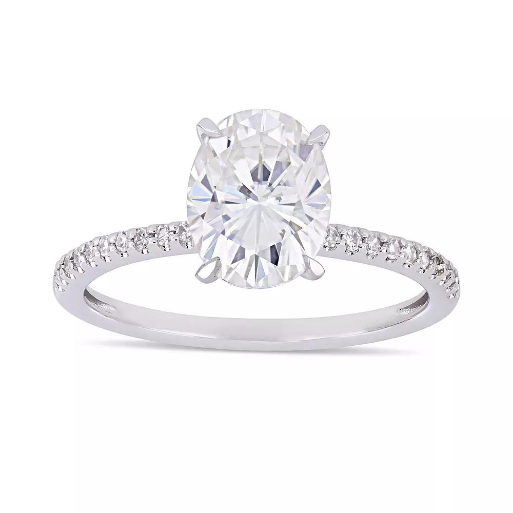 Stella Grace 2 ct. T.W. Oval Cut Lab-Created Moissanite & 1/10 ct. T.W. Diamond Engagement Ring, Womens 14k White Gold Product Image