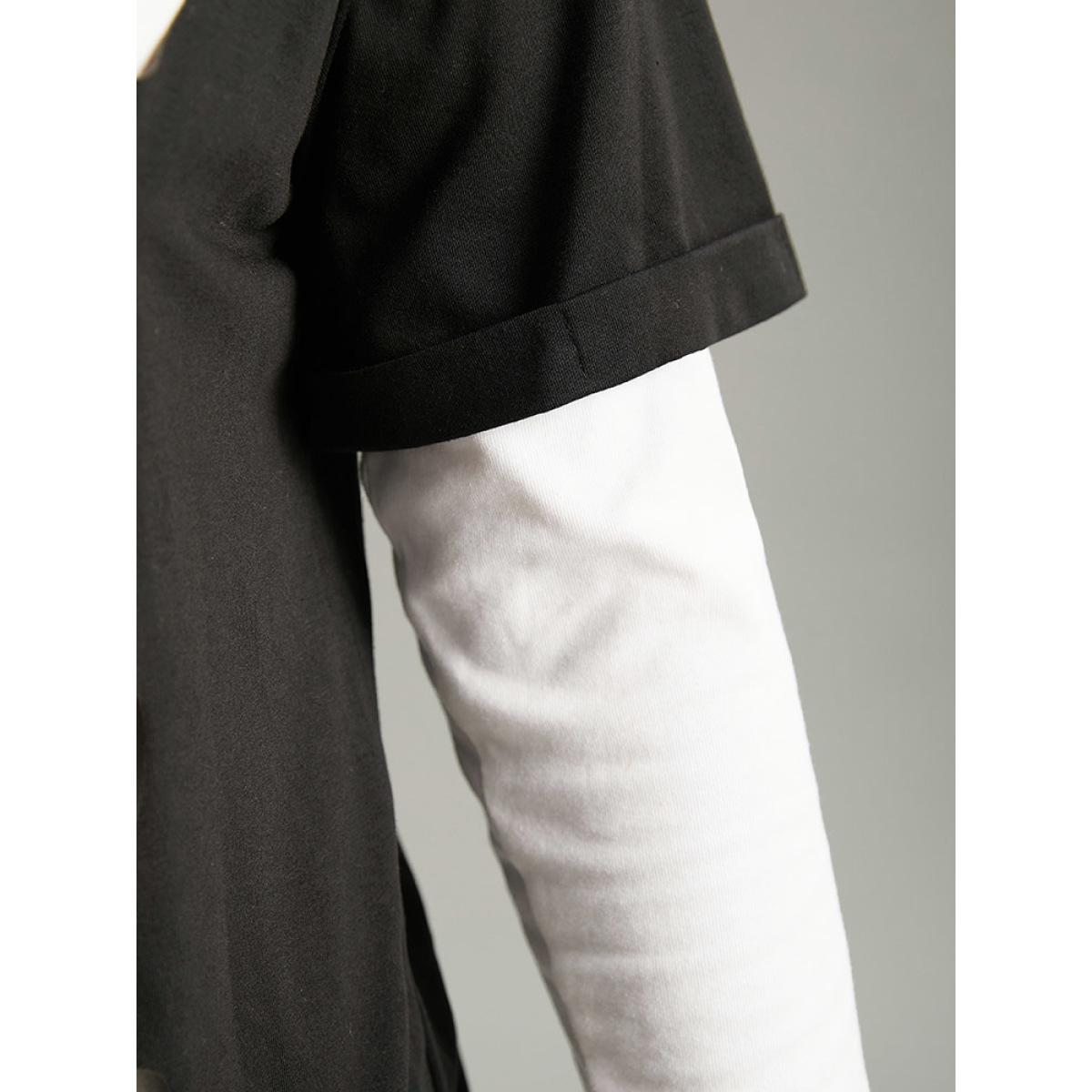 Plus Size Halloween Solid Distressed T-shirt Black Women Casual Plain Plain Keyhole Cut-Out Festival-Halloween T-shirts BloomChic 26/4X Product Image