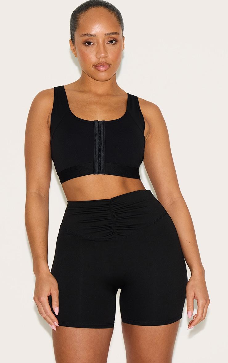  Shape Black Active Hook & Eye Front Support Strap Padded Sports Bra Product Image