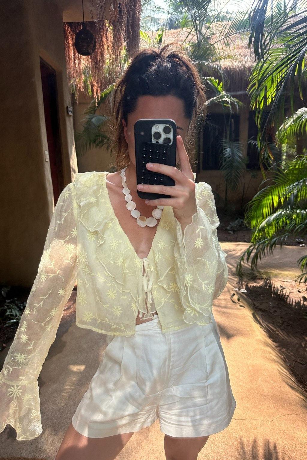 Guilliana Yellow Ruffle Blouse Product Image