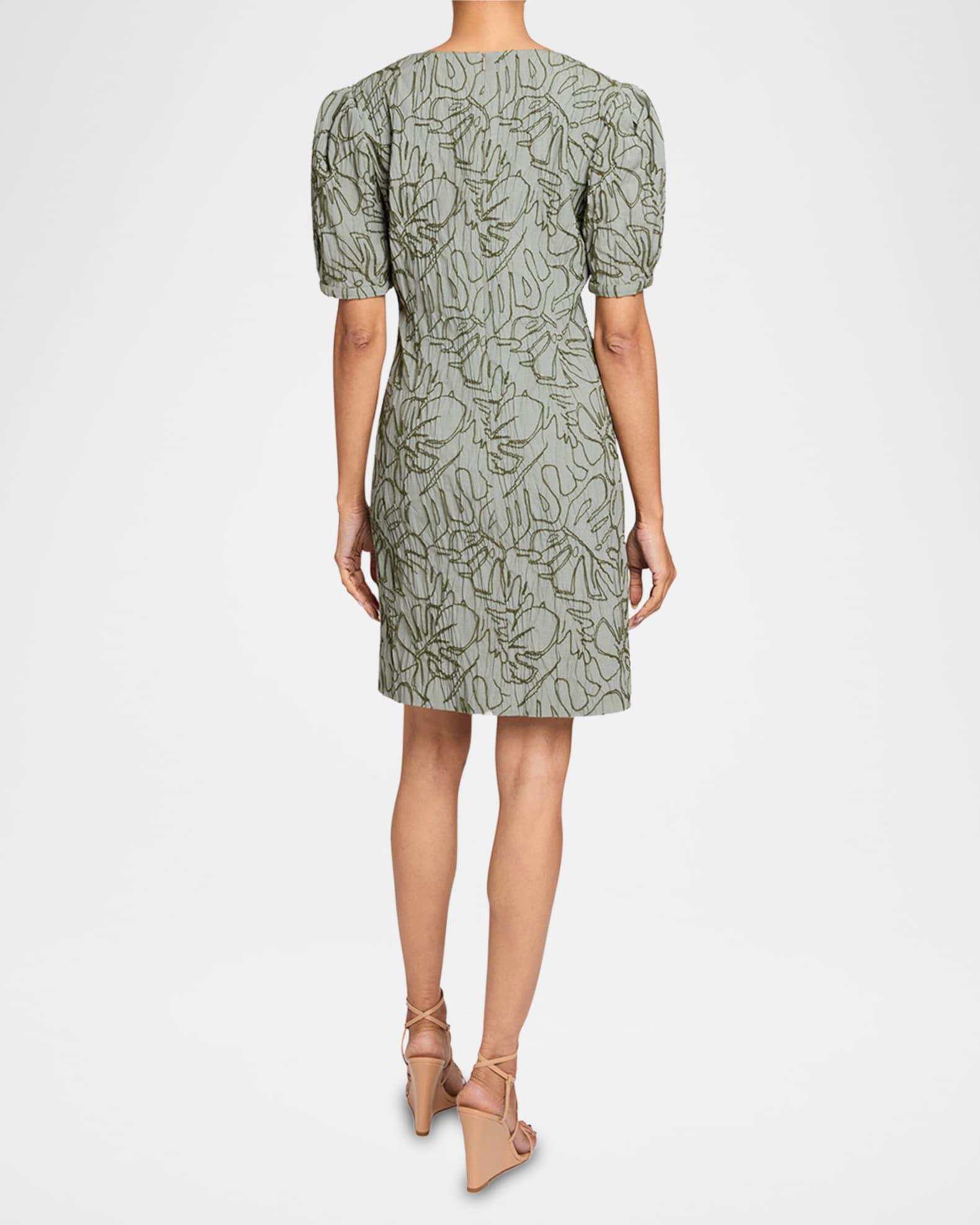 Embroidered A-Line Cotton Cloque Dress Product Image