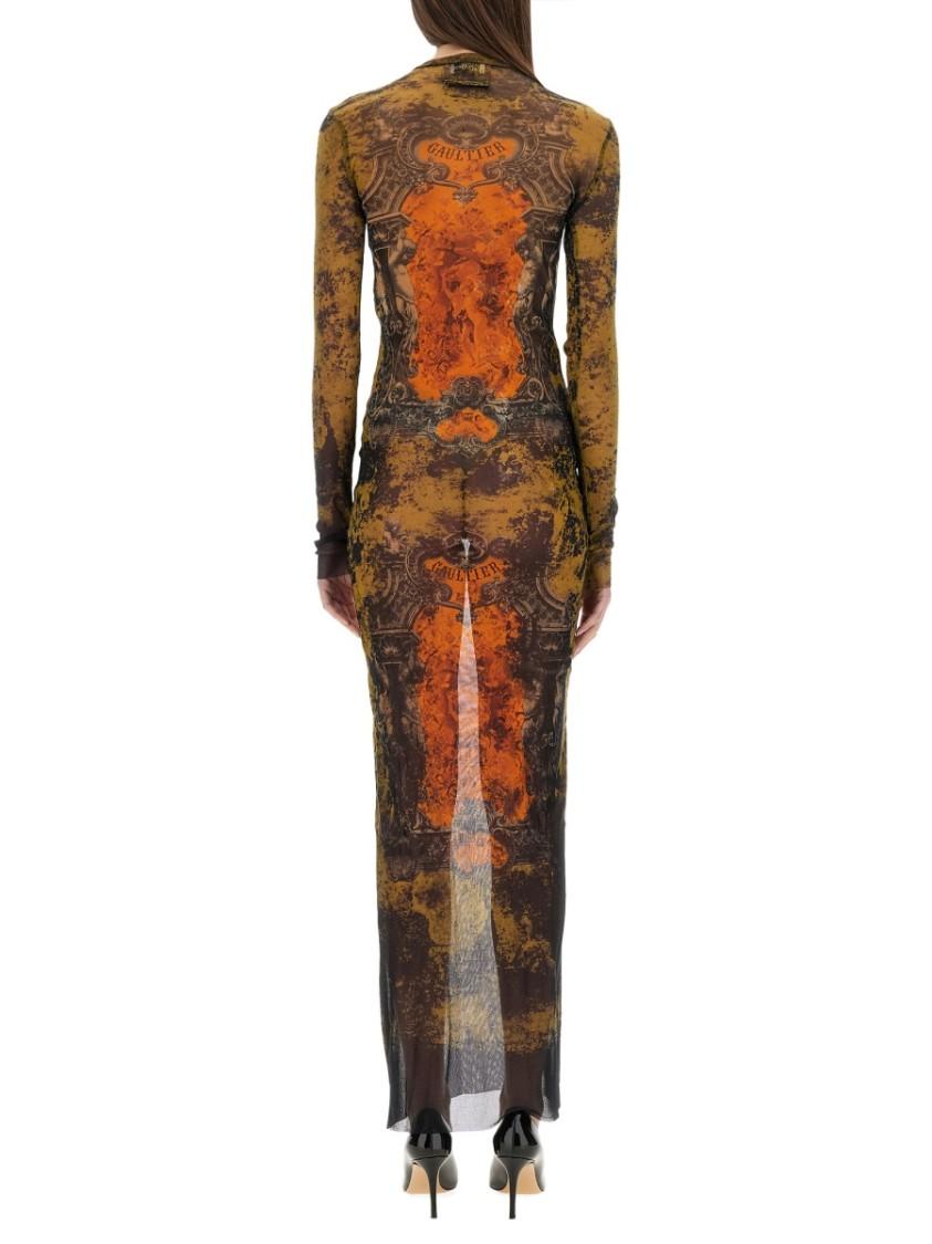 JEAN PAUL GAULTIER Graphic Print Full-length Dress With Long Sleeves In Black Product Image