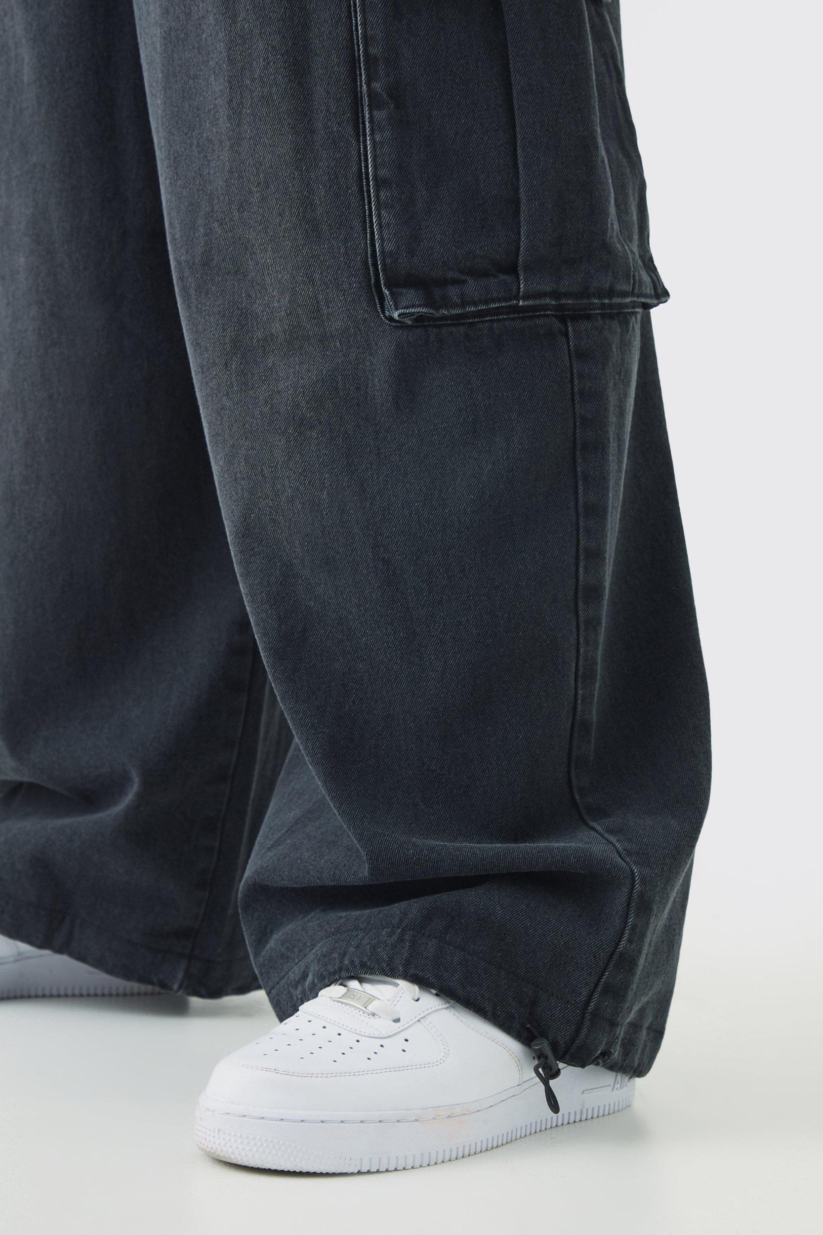 Plus Denim Cargo Parachute Jeans | boohooMAN USA Product Image