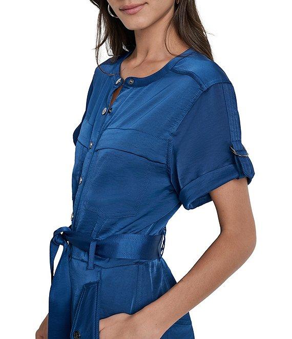 DKNY by Donna Karan Utility Glaze Dressing Short Sleeve Jumpsuit Product Image