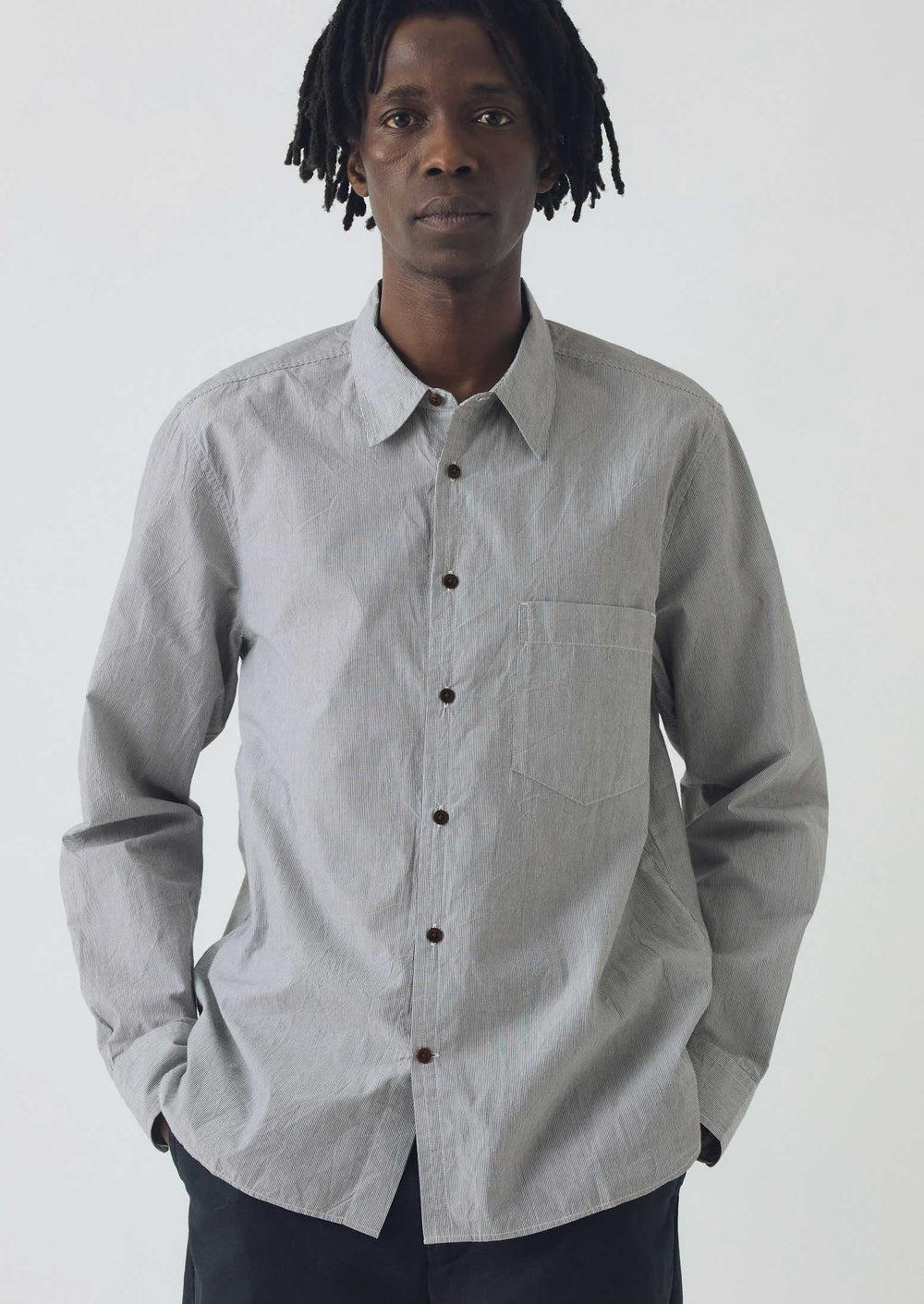 Fine Stripe Cotton Shirt | Ecru/Slate Product Image