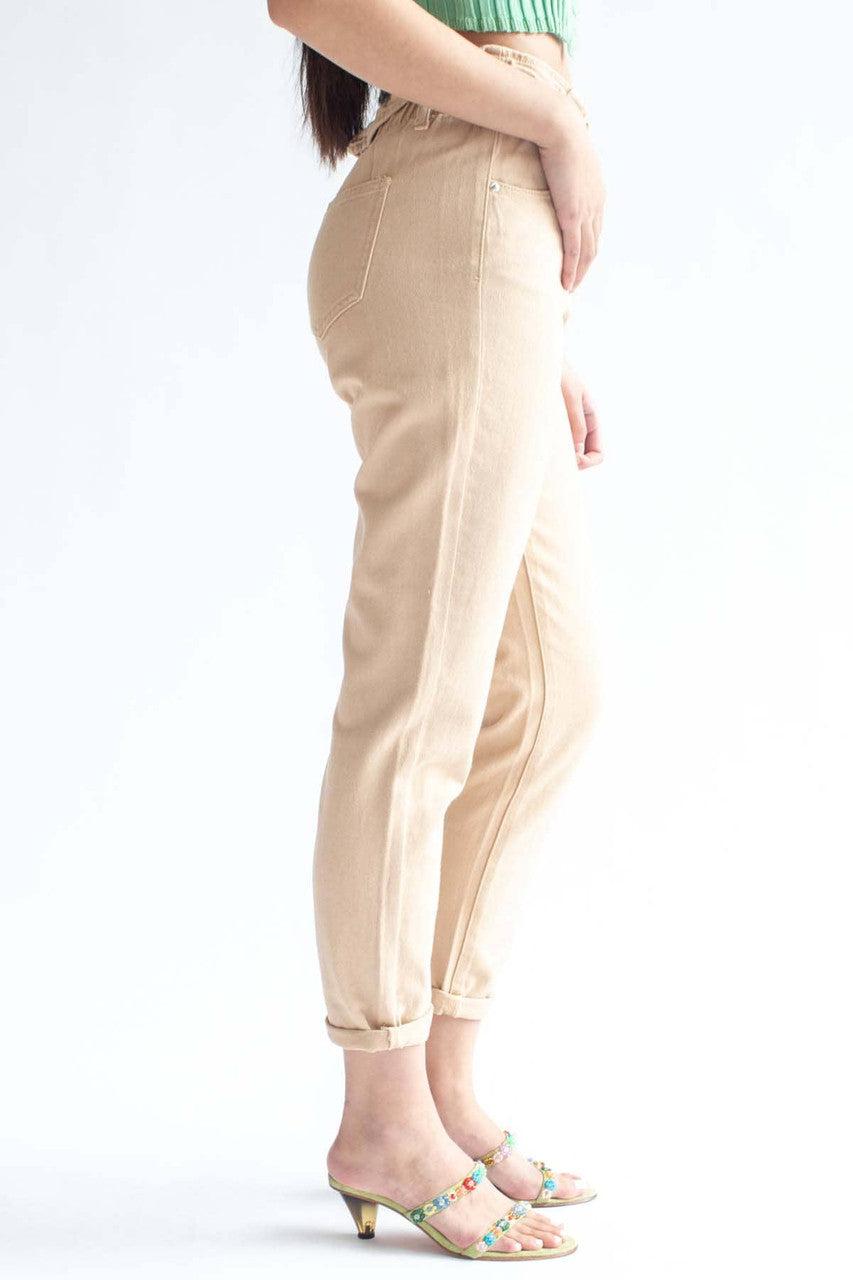 Beige Paper Bag Waist Jeans Product Image