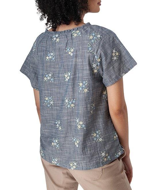 Aventura Mariposa Organic Cotton Floral Embroidered Split Neck Short Sleeve Top Product Image