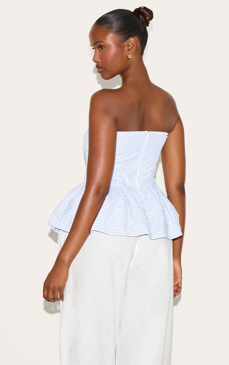 Blue Striped Bandeau Puff Ball Top Product Image