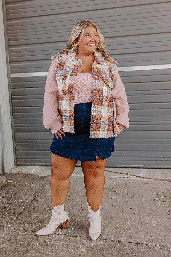 Picking Pumpkins Plaid Jacket in Blush Curves Product Image