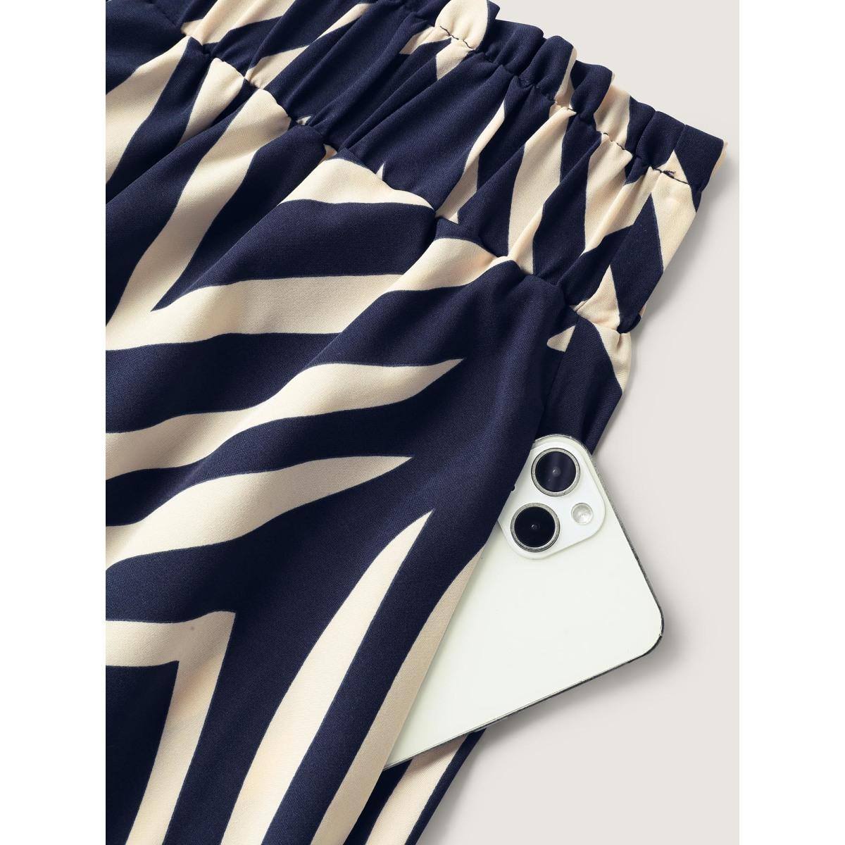 Plus Size Stretchy Waist Tie Geometric Midi Skirt Women DarkBlue Loose No stretch Side seam pocket Belt Work Skirts BloomChic 22-24/3X Product Image