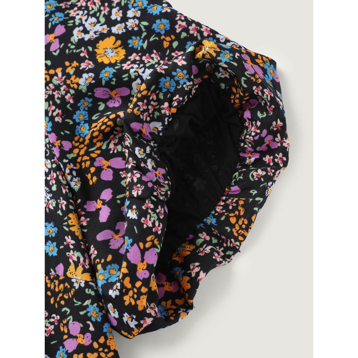 Plus Size Floral Print Deep V-Neck Midi Dress Black Women Non V-neck Short sleeve Curvy BloomChic 28/5X Product Image