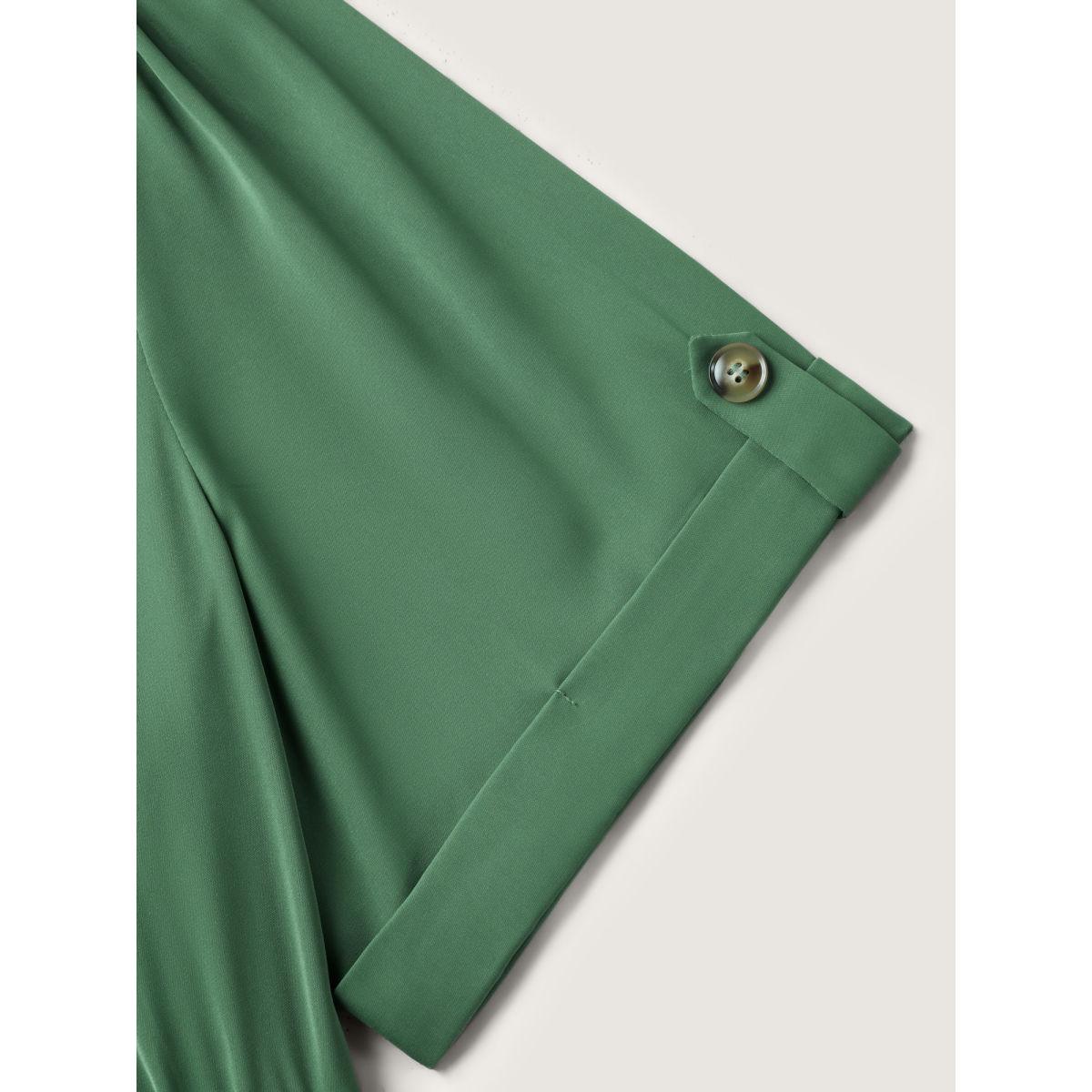 Plus Size Shirred Neck Stretchy Waist Pockets Midi Dress DarkGreen Women Flat collar with V-notch Short sleeve Curvy BloomChic 12/L Product Image