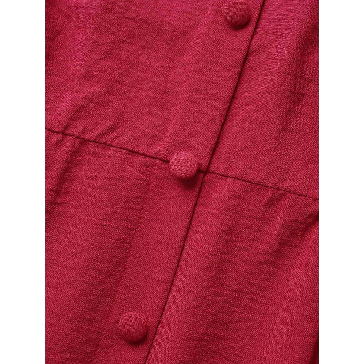 Plus Size Solid Square Neck Button Detail Midi Dress Scarlet Women Elegant Gathered Square Neck Short sleeve Curvy BloomChic 18-20/2X Product Image