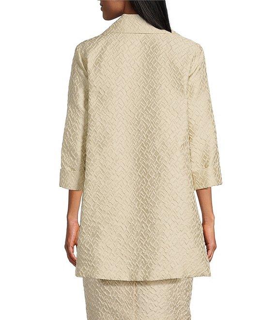 Caroline Rose Shimmering Sands Textured Jacquard Notch Collar Bracelet Sleeve Open-Front Statement Jacket Product Image