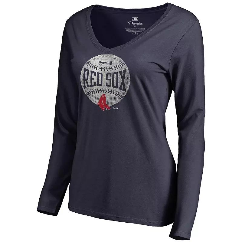 Women's Fanatics Branded Navy Boston Red Sox Cooperstown Collection Slider Long Sleeve V-Neck T-Shirt, Size: Medium, Blue Product Image
