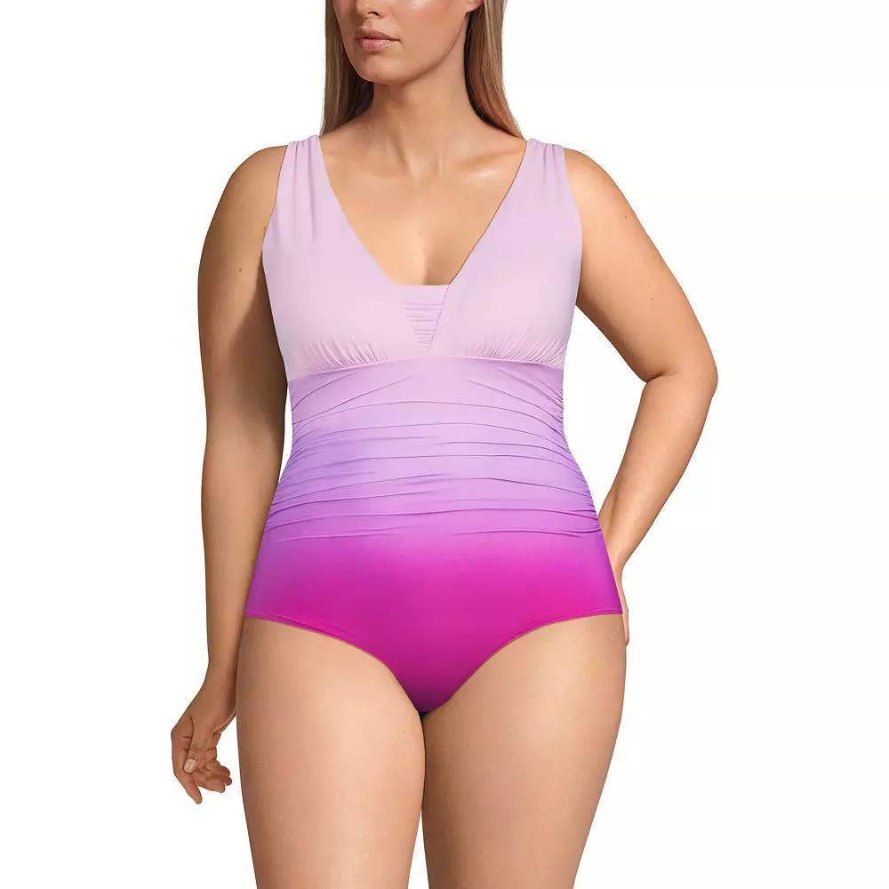 Plus Size Lands' End Grecian Slendersuit Tummy Control One-Piece Swimsuit, Women's, Size: 22 W, Red Rose Purple Product Image