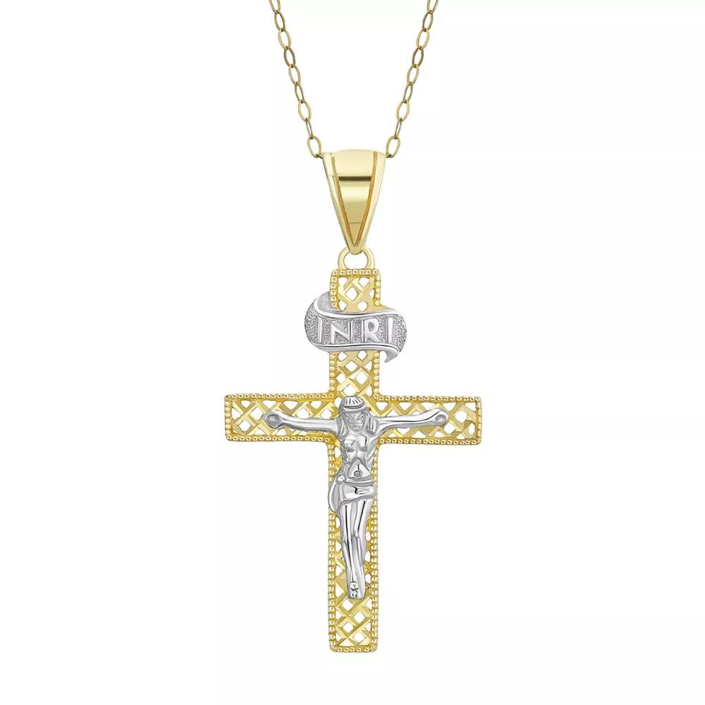 10k gold Two Tone Crucifix Pendant Necklace, Women's, Size: 18" Product Image