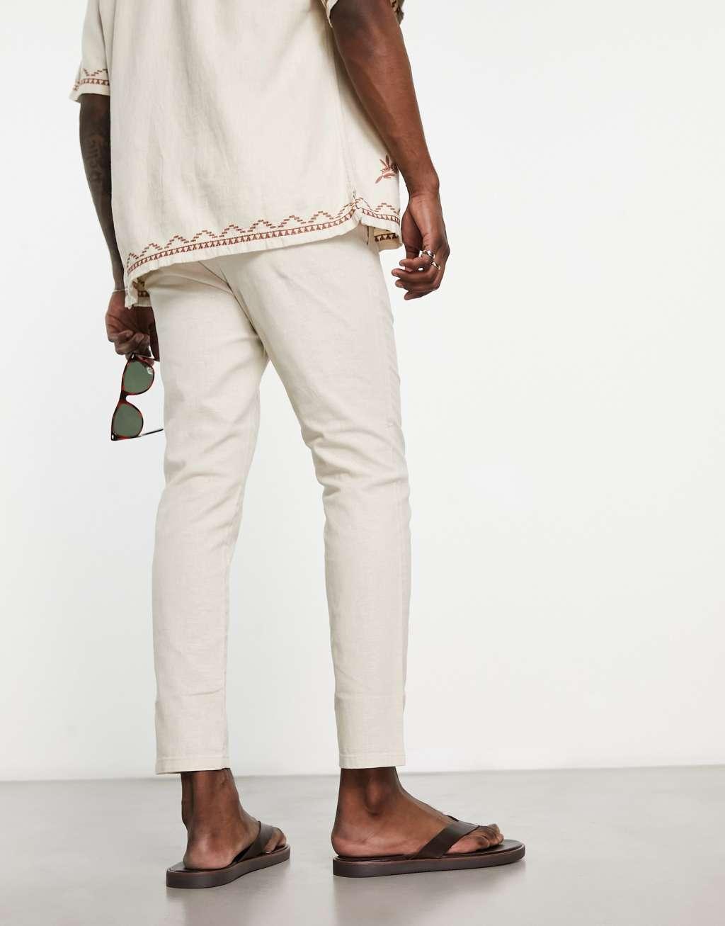 ONLY & SONS linen mix cropped pants in beige Product Image