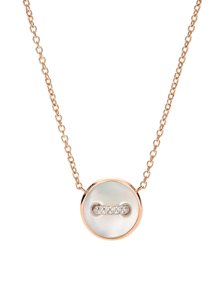 Womens Pom Pom Dot 18K Rose Gold, Mother-Of-Pearl & 0.05 TCW Diamond Button Pendant Necklace Product Image