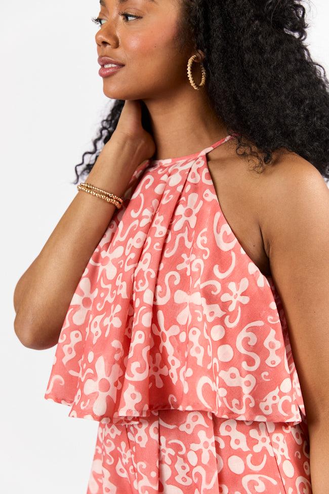 Spotlight Moment Coral Print Halter Neck Romper FINAL SALE Product Image